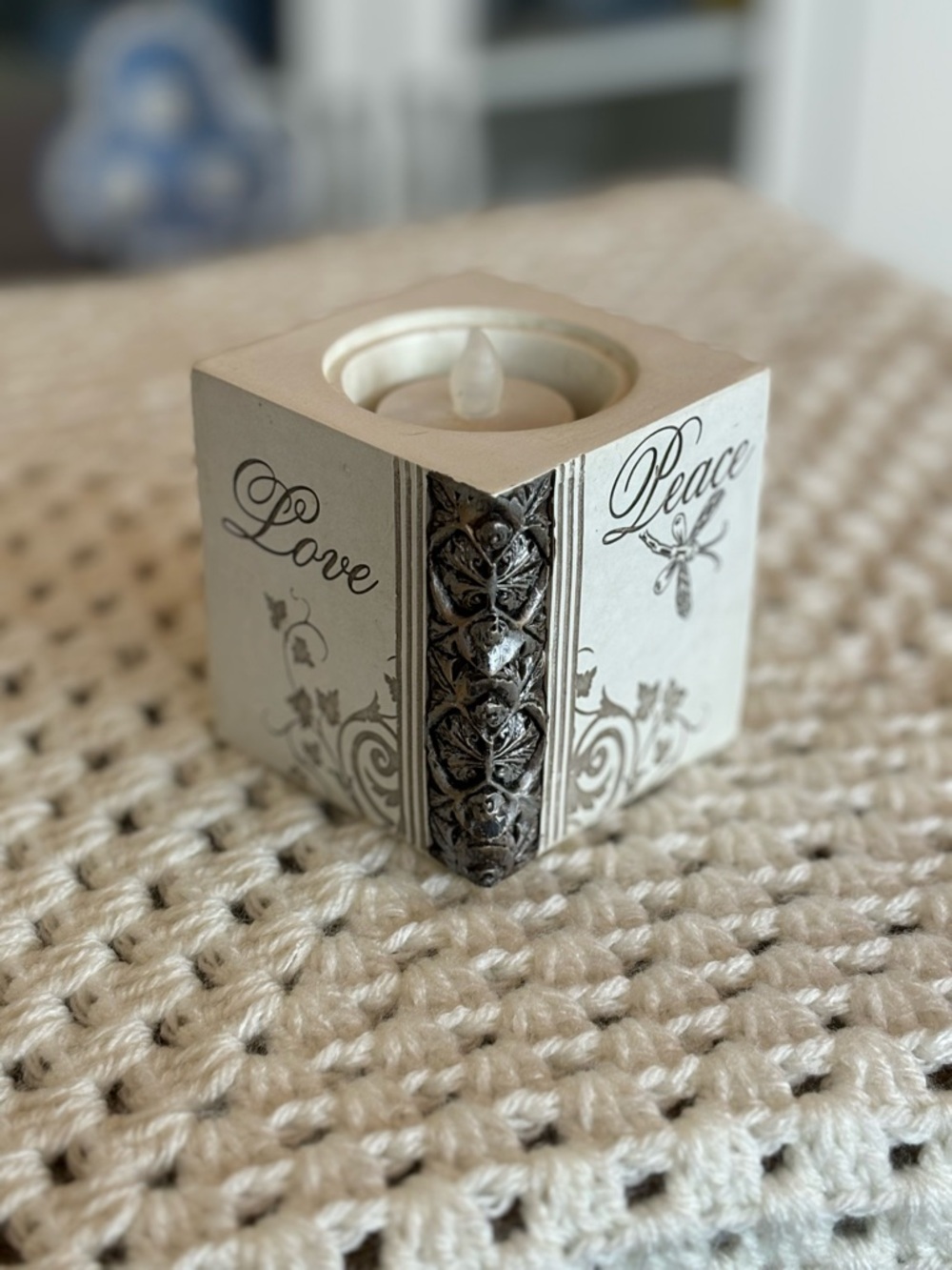 Love & Peace Decorative Tea-Lite Candle Holder